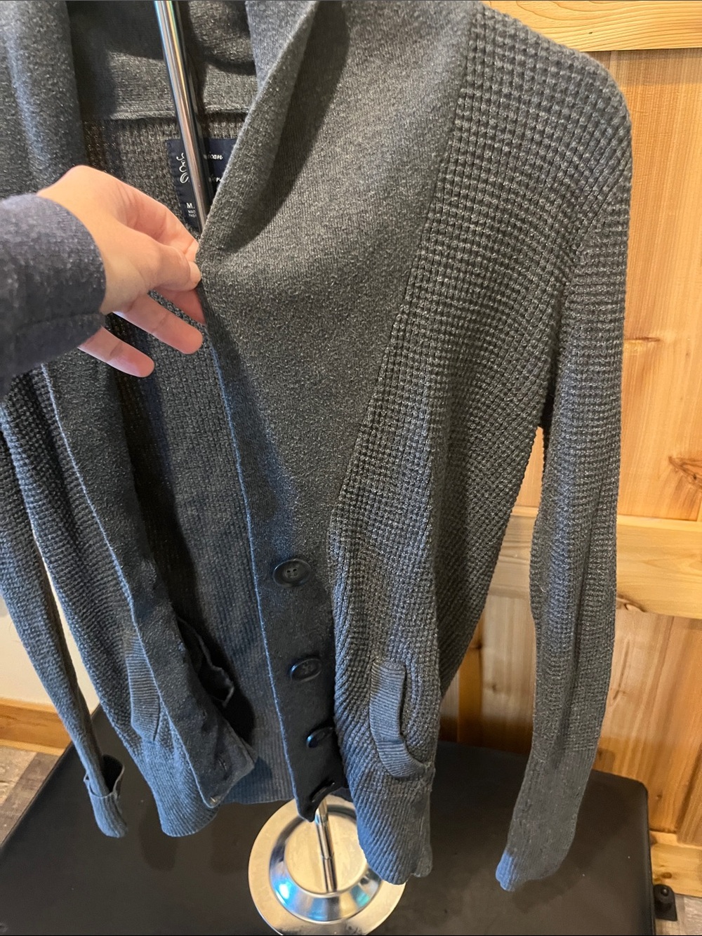 American Eagle Outfitters Charcoal Gray Shawl-Collar Cardigan w/ Button Closure - Picture 5 of 8